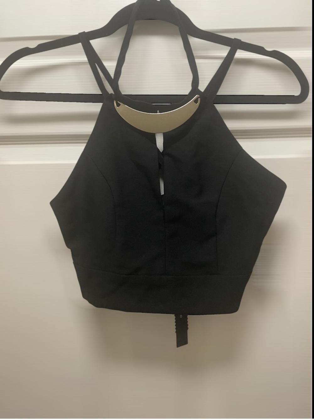 DO+BE Black Halter Crop Top with Gold Neck Plate